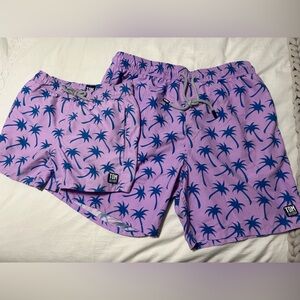 Tom & Teddy Lavender Swim Shorts with Blue Palm Print set